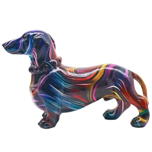 BZHIB Statue de chien teckel colorée fabriquée à la main - 21 cm - Figurine de chien en résine pour décoration de bureau et d'étagère, décoration unique de maison et de bureau, cadeau pour les