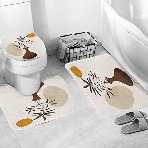 Dds-Dudes Boho Shower Curtain Abstract Bohemian Bathroom Sets With Shower Curtain And Rugs Mid Century Modern Waterproof Washable Fabric Decoration With 12 Hooks 71"X71" (Beige) #TOP3