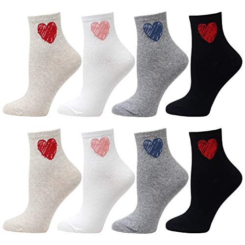 LIVEBEAR 4/5/8 Pairs Womens Cute Patterns, Novelty, Casual Cotton Crew Socks Made In Korea (I Heart You 8 Pack)
