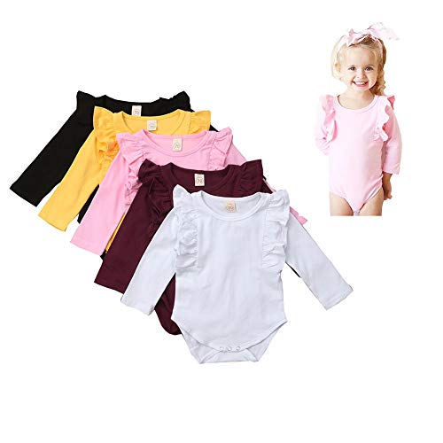 Image of One Persent 0-24 Months Infant Baby Girls Ruffle Long Sleeve Cotton Romper Bodysuit Jumpsuits Basic Clothes