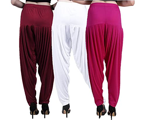 Image of CASUALS Women's Regular Fit Viscose Drawstring Patiala Harem Pants Combo Pack 3