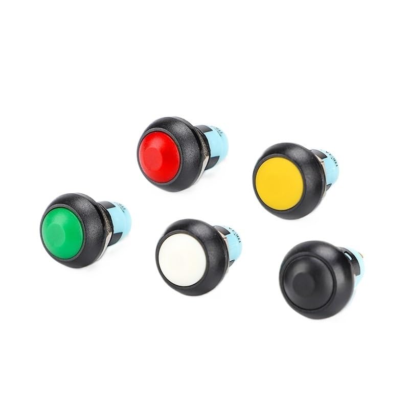 1pc 12mm Small Push Black Button Switch Self-Locking Fixed Latching Big Ball Head Doorbell Access Control