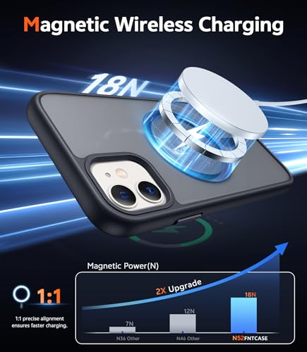 Image of FNTCASE for iPhone 11 Case Matte: Magnetic Phone Cases Compatible with Magsafe Slim Anti Yellowing Military Grade Drop Protection Rugged Shockproof Protective Translucent Cell Cover (C-Black)