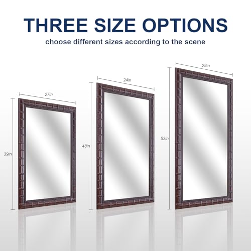 Image of Large Mirrors for Wall Decor, 48'' x 24'' Antique Brozne Wall Mirror with Bamboo-Joint Design, Rectangular Decorative Mirrors for Bathroom, Entryway, Dining Room, Fireplace