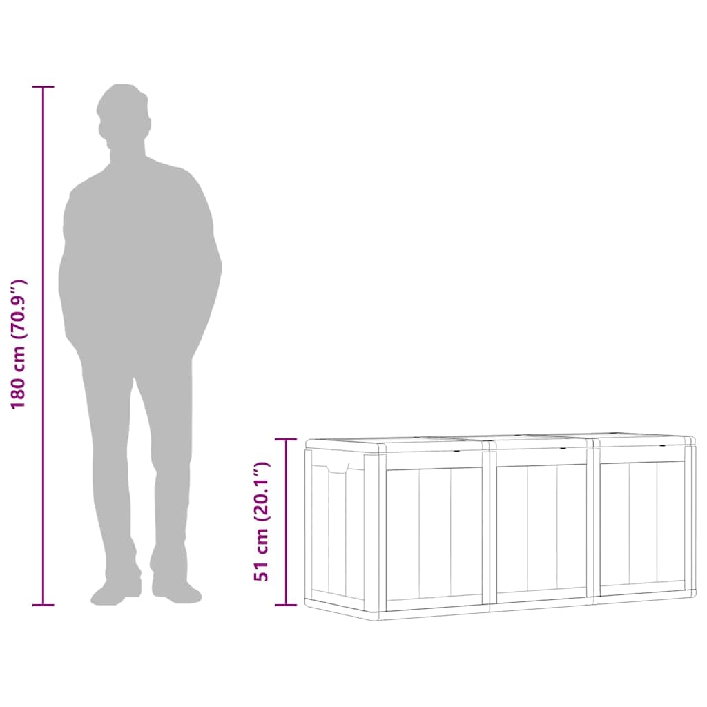 Baule da giardino da 270 l, in polipropilene, effetto legno, per cuscini, contenitore da giardino, per esterni, terrazza, balcone, funzione di organizzazione con coperchio