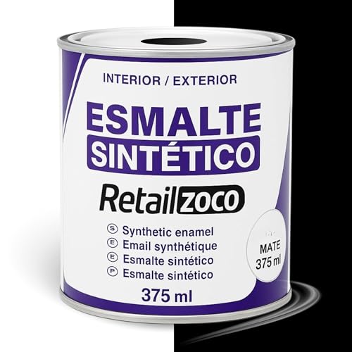 TECHZOCO Esmalte Sintético, Pintura Esmalte, synthetic enamel, Uso en maderas y metales, Apto para interior/Exterior, Contiene 375 ml, Color Negro Mate