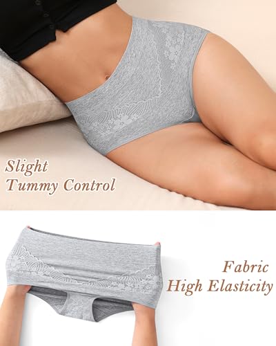 Image of Women's Cotton Underwear Slight Tummy Control High Waisted Postpartum Panties Ladies Soft Full Coverage Briefs 5 Pack