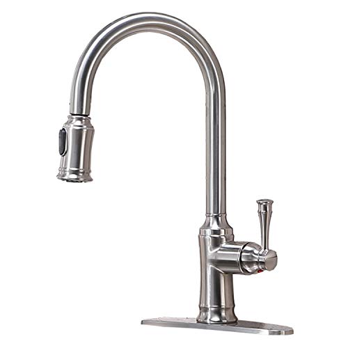 VAPSINT Single Handle Stainless Steel Brushed Nickel Kitchen Faucet, Kitchen Sink Faucets with Pull Down Sprayer for Kitchen Sink with Deck Plate