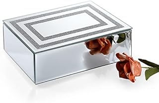 IGNPION Glass Mirrored Jewelry Box Crushed Diamante Modern Silver Trinket Storage Box Earrings Rings Jewelry Keepsake Display Case Birthday, Wedding, Mothers Days Gifts