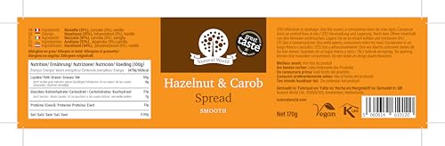 Nutural World - Cremiger Brotaufstrich aus 95% Haselnuss und 5% Johannisbrot (170g netto) im Glasgefâß - unwiederstehlich für Große und Klein - Vegan, ohne Zusatz von Salz, Zucker oder Palmöl