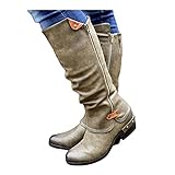 GHrcvdhw Winter Stylish Western Retro Style Cowboy Zip Knight Boots Casual College Solid Color High Tube Women Boots Green