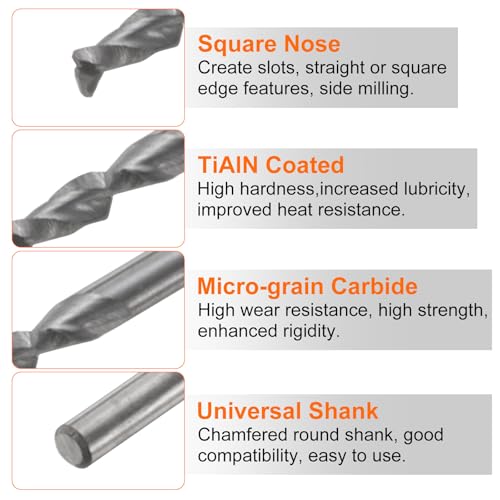 Image of HARFINGTON Carbide Square Nose End Mill Bit 3 /64 inch Cut Dia 4 Flutes TiAlN Coated Milling Cutter for Hardened Steel Metal (3 /64 inch Shank 1 /8 inch Cut Length 1-1 /2 inch Long 30 Degree HRC53-55)