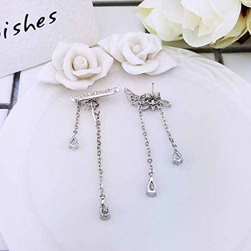 Yoqucol Angel's Wings Cubic Zirconia Crystal Ear Climber Long Drop Dangle Earring For Girls Women #TOP5