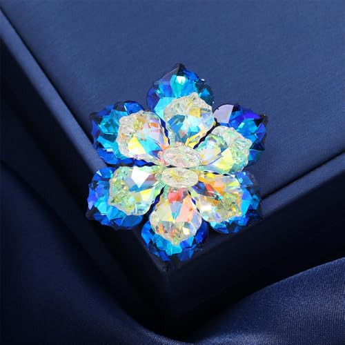 Image of Elegant Rhinestone Flower Brooch Pin for Women Handmade Shiny Crystal Snowflake Cherry Blossom Brooches Lapel Pins Dress Accessories Anniversary Wedding Jewelry