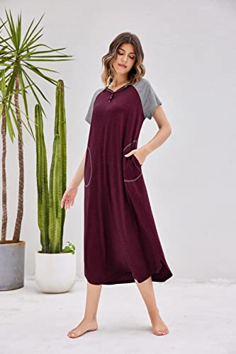 Ekouaer Long Nightgown Oversized Loungewear Sleepwear Full Length Sleep Shirt With Pockets (Fuchsia,Plus Size S-4Xl) #TOP2