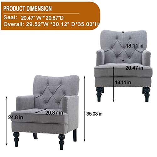 Artechworks Tufted Club Chair Fabric Modern Accent Single Sofa With Studded Nailhead Wooden Legs Armchair Comfy Upholstered For Club Living Room Bedroom Office Reading Room Grey #TOP1