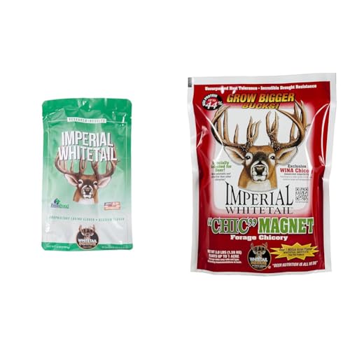 Whitetail Institute Perennial Food Plot Seed Bundle: Imperial Clover (2 lb, .25 Acre) + Chic Magnet WINA-100 Chicory (3 lb, 1 Acre) – Spring/Fall Planting, Heat, Cold & Drought Tolerant