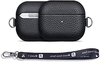 Haobobro Case with Removable Keychain/Lanyard Compatible with AirPods 3rd Generation, Fully-Wrapped Leather Case Cover with Soft Microfiber Cloth Lining Cushion, Black