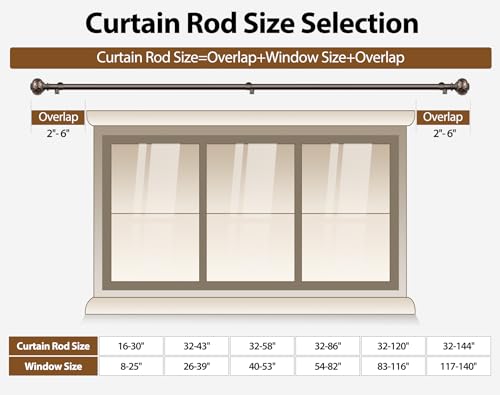 TONIAL Bronze Curtain Rod 32 to 120 Inches, 7/8 Adjustable Curtain Rods for Windows 20 to 116 Inches, Splicing Drapery Rods Heavy duty with Netted Texture Finials