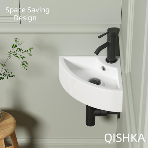 Lavabo de cerámica blanca vitrificada suspendido con diseño triangular 3