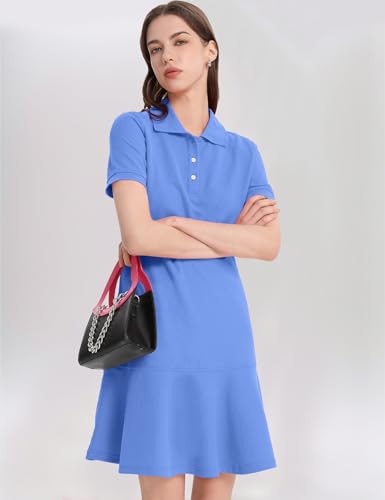 Image of Kissonic Women's Polo Dress Short Sleeve V Neck Ruffle Hem Casual Summer Golf Tennis Mini Shirt Dresses