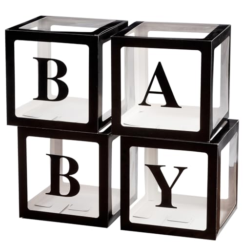 Baby Boxes with Letters for Baby Shower Decorations - 4 Balloon Boxes for Gender Reveal, Halloween (Black)