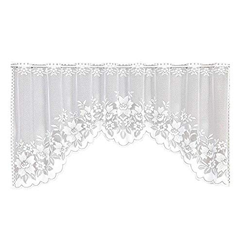 Wubodti Lace Swag Valance Curtains For Kitchen, White Sheer Floral Embroidery Vintage Window Valances Hollow Knitted Voile Drapes For Living Room Bathroom Cafe Dining Room Small Windows, 63" Wx24”H #TOP6