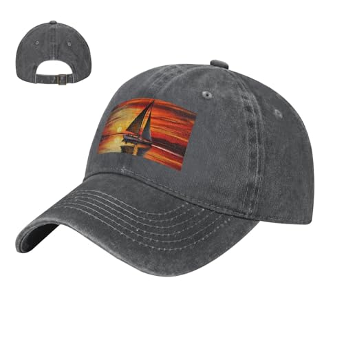 Baseball Cap Men Women Sunrise Sailing Boat Dad Hat Adjustable Sun Visor Hat Personalized Trucker Hat Casual Sun Hat, Deep Heather, One Size
