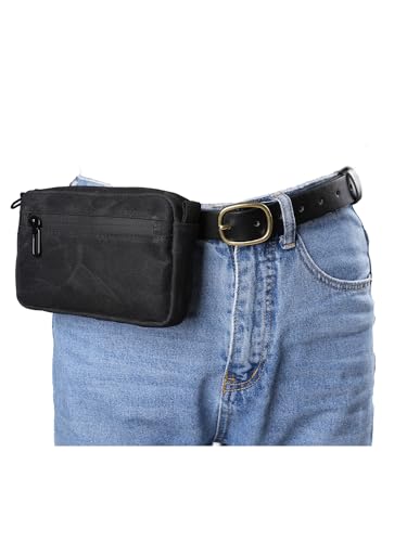 Sayram SP7 EDC Gürteltasche Herren, EDC Pouch Canvas mit Reißverschluss, EDC Hüfttasche Waist Bag für Herren, EDC Tasche for Gürtel Organizer Tasche für den täglichen Gebrauch – Ölwachs Schwarz