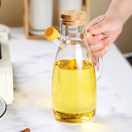 Bottiglia dispenser per olio in vetro borosilicato con scala e manico, brocca a prova di perdite per aceto e olio, perfetta per cucinare in cucina