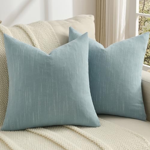 FUTEI Pack of 2 Chenille Throw Pillow Covers 16x16 Inch, Dusty Blue by FUTEI - Used condition - US$17.59