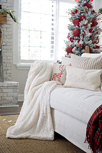 Plush Faux Fur Sherpa White Throw (58" x 84", Ivory): Cream Bedroom Decor for Teen Girls, Farmhouse Travel Blanket, Country Fleece Coverlet, Lodge Synthetic Fur Blanket, Sherpa Throw Blanket by SLPR