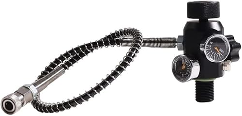 High Eagle M18x1.5 DIN Valve Scuba Adapter with Gauge, Scuba Tank Valve 4500PSI with 22inch Hose for Air Tank PCP Air Rifle Paintball HPA Tank