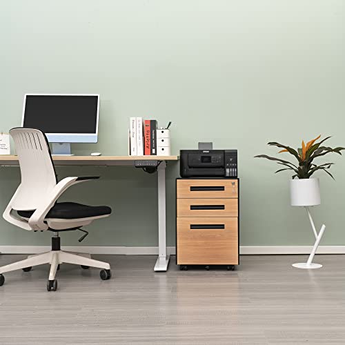 Maiboom 3 Drawer Mobile File Cabinet With Lock And Wheels, Under Desk Rolling Metal Filing Cabinet For Legal/Letter/A4, Lockable Vertical File Storage Cabient For Home Office, Fully Assembled, Walnut #TOP5