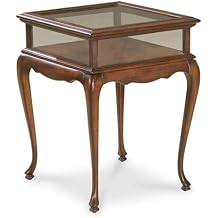 BOWERY HILL Solid Wood Curio Accent Table, Cherry Finish, 24.5" H X 18" W X 20" D, Rubberwood and Cherry Veneer, Glass Panels, Traditional Style Display Table for Living Room Or Entryway