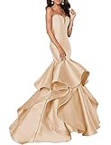 Scarisee Women's Sweetheart Mermaid Prom Evening Dresses TieChampagne Formal Celebrity Party Gowns Sweep Train Champagne 04