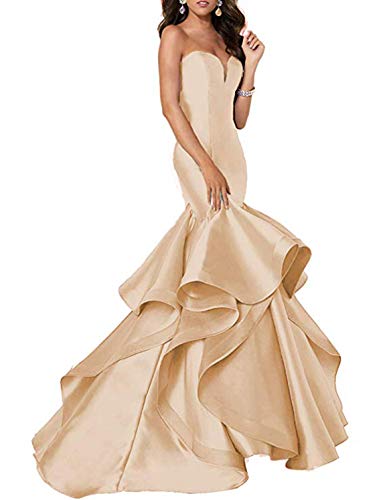 Scarisee Women's Sweetheart Mermaid Prom Evening Dresses TieChampagne Formal Celebrity Party Gowns Sweep Train Champagne 04