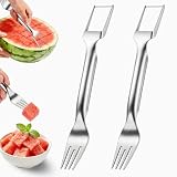 Watermelon Fork Slicer Cutter, 2-in-1 Stainless Steel Watermelon Slicer & Fruit Fork, Summer Kitchen Gadget for BBQ Parties, Camping & RV Adventures