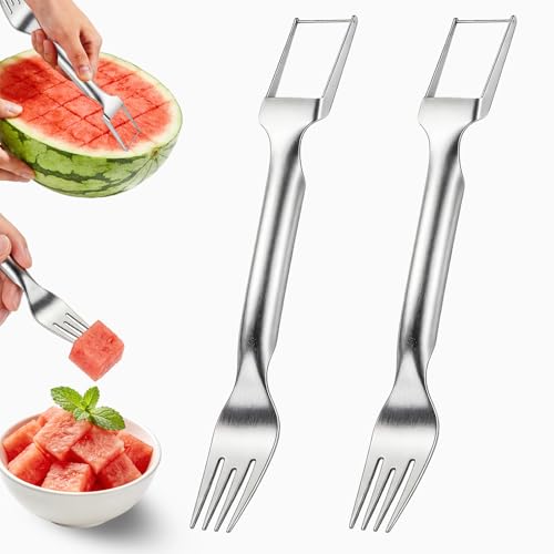 Watermelon Cutter Slicer,2-In-1 Stainless Steel Fruit Fork For Home Kitchen