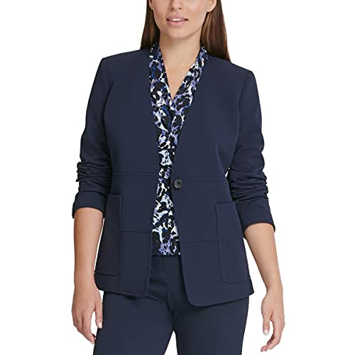 DKNY Womens V-Neck Business Collarless Blazer Navy 2