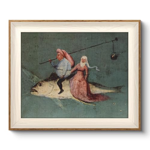 VIYYIEA Wide Framed Surreal Mystical Voyage Drive the Fish Wall Art | Whimsical Vintage Fantasy Canvas Painting for Home Decor | Sophisticated Office & Bedroom Gallery Accent | 10x12 Inch