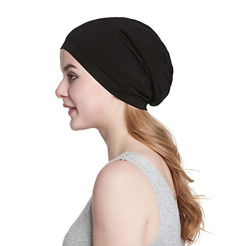 Alnorm Cozy Satin Lined Slouchy Beanie Cap With Soft Elastic Band For Women Black #TOP6