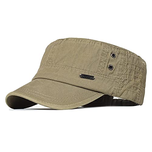 Dutyrow Boné de algodão lavado militar masculino Cadet Army Cap Vintage Flat Top Hat Leve Confortáve