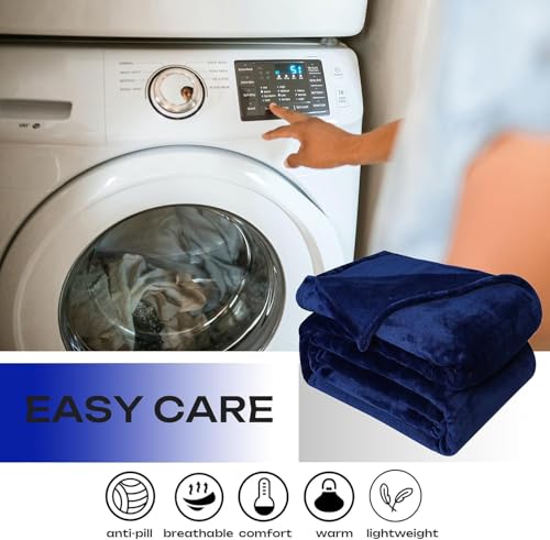 Blanket 120×140cm, Ultra-Soft Microfiber, All-Season Throw Blanket for Sofa, Travel, Outdoor Use, Cafés, Terraces, Home, Cozy, Lightweight & Stylish (Navy Blue)