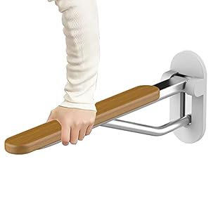 Foldable Toilet Grab Bar， Folding Bathroom Support Safety Rail Wall Mounted，Toilet Handrail for Elderly, Disabled & Pregnant （Oak Wood）