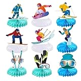 Nymora 9-teilige Ski-Waben Deko: Apres Ski Party Dekoration, Winter Tischdekoration für Skiurlaub, Wintersport Thema - Geschenk für Skifahrer