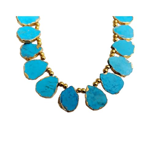 Perles howlite turquoise poire 12mm 15mm galvanisées pour fabrication bijoux fil 7 pouces