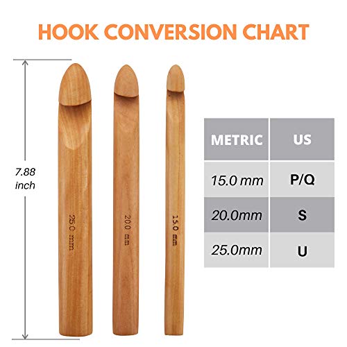 3 Pcs Giant Crochet Hooks Set - 15Mm(P/Q), 20Mm(S), 25Mm(U) Bamboo Yarn Hooks With Portable Case - Perfect For Big Loop Yarn Or Extra Bulky Yarn Projects #TOP2