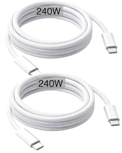 240W USB-C Charge Cable 2m [2-Pack] 6ft USB C to USB C Cable Fast Charging Cord for Macbook Pro/Macbook Air iPad Pro 12.9/Air 5th/4th/Mini 7th/6th/IPad 10/11 iPhone 17/16/15/16e/Pro Max/Plus/Air