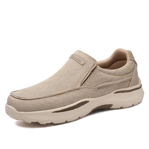 Men's Canvas Platform Arch Support Loafers Comfortable Non Slip Thick Flat Sole Slip-On Width Toe Box Casual Orthopedic Driving Work Walking Shoes